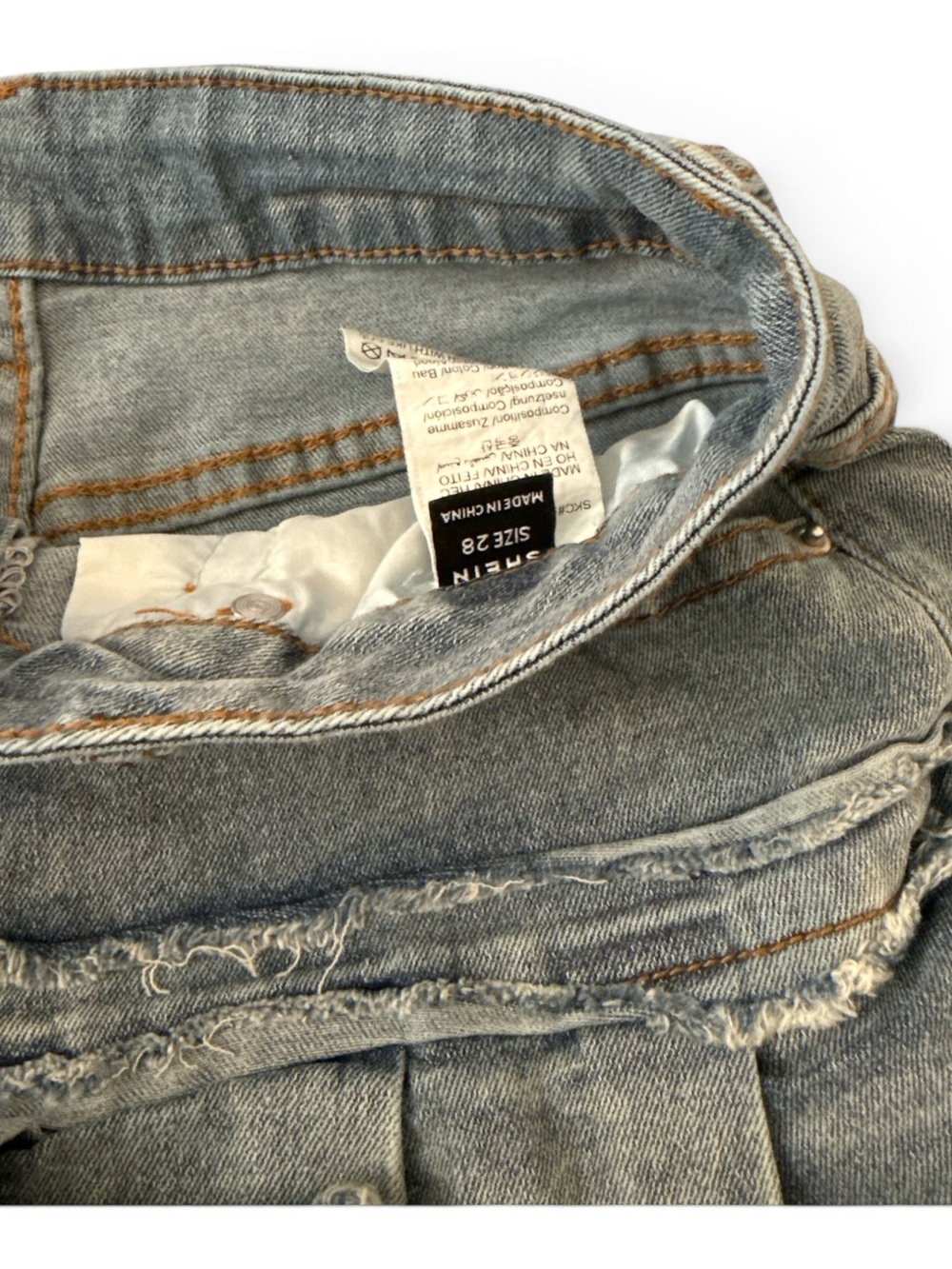 Light Blue Ruffled Denim Mini Shorts - Picture 4 of 5